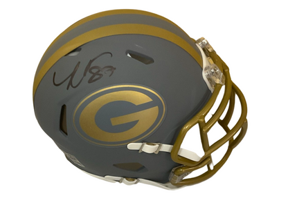 Romeo Doubs Signed Green Bay Mini Football Slate Helmet (PIA & JSA) Black Signature