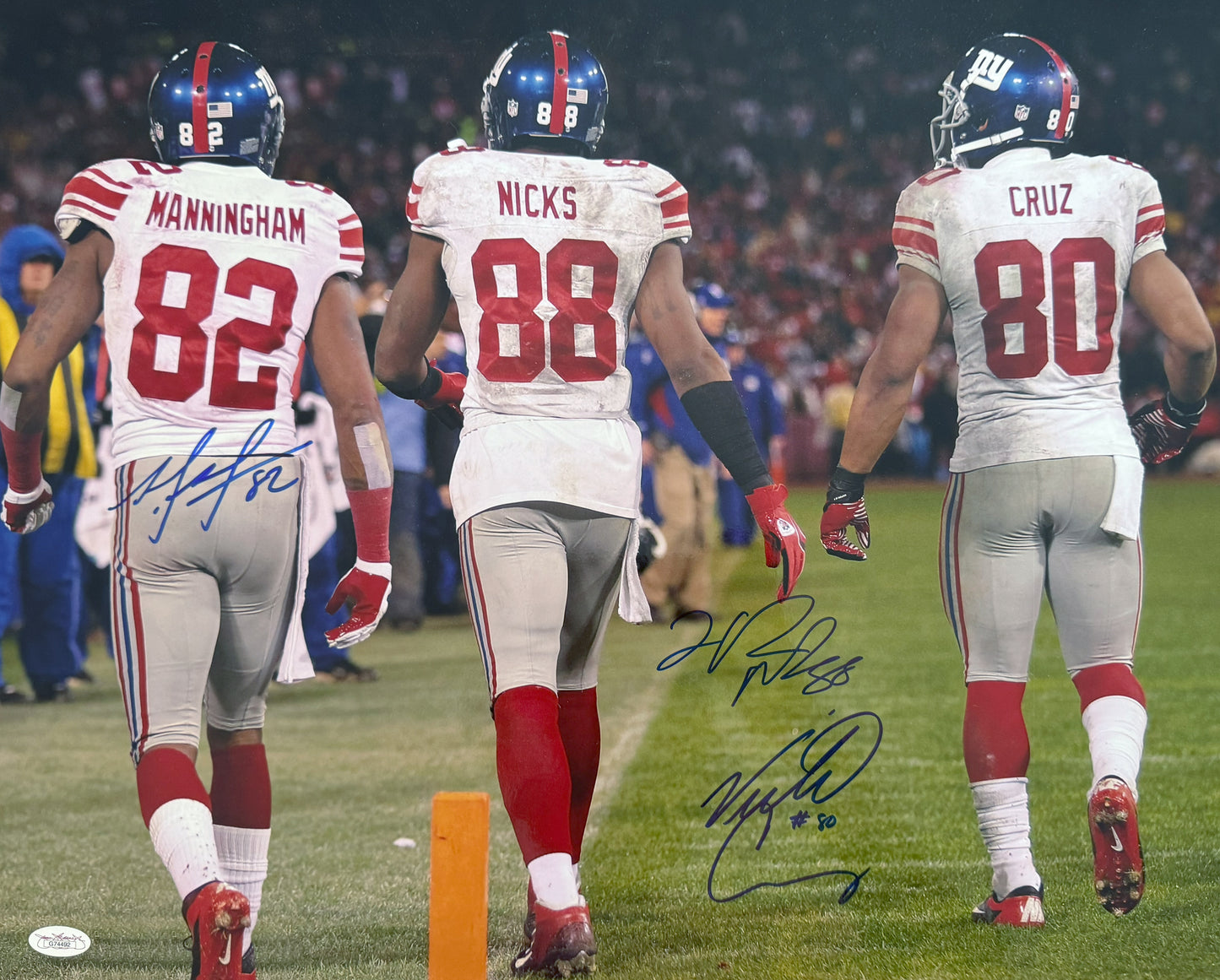 Victor Cruz, Mario Manningham, & Hakeem Nicks Signed 16x20 New York Autographed Photograph JSA