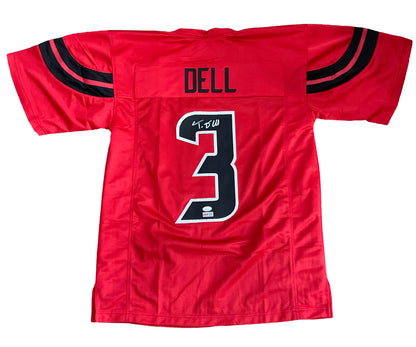 Tank Dell Autographed Houston Custom Football Red ALT Jersey (PIA)