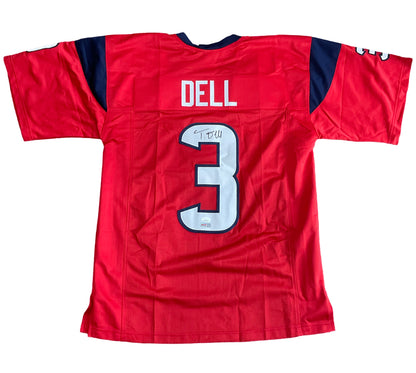 Tank Dell Autographed Houston Custom Football Red Jersey (PIA)