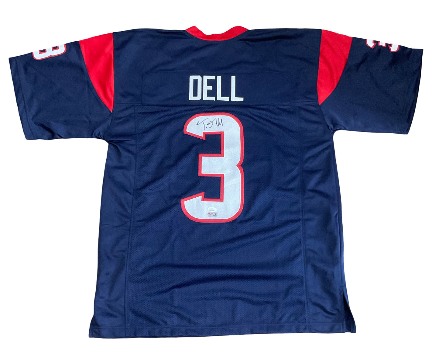 Tank Dell Autographed Houston Custom Football Blue Jersey (PIA)