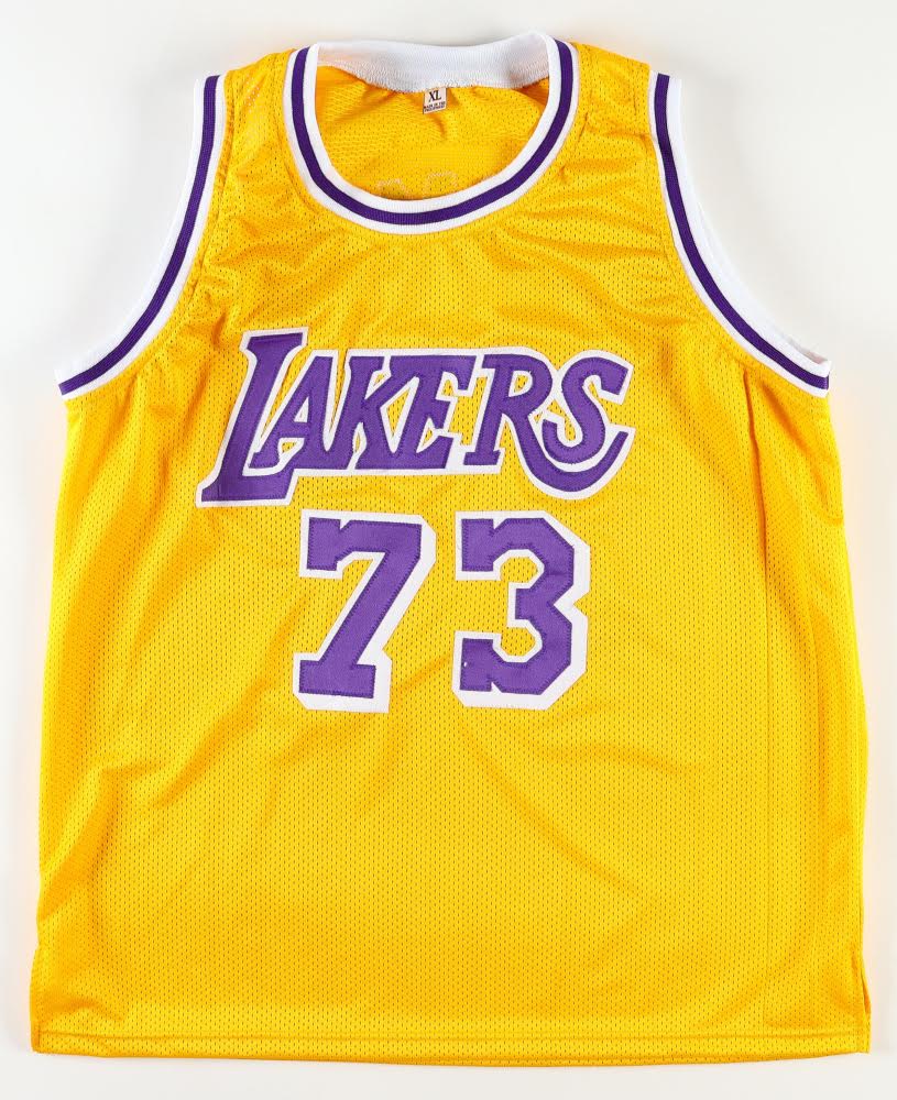 Dennis Rodman Autographed Los Angeles ] Custom Basketball Yellow Jersey (PIA)