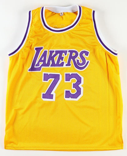 Dennis Rodman Autographed Los Angeles ] Custom Basketball Yellow Jersey (PIA)