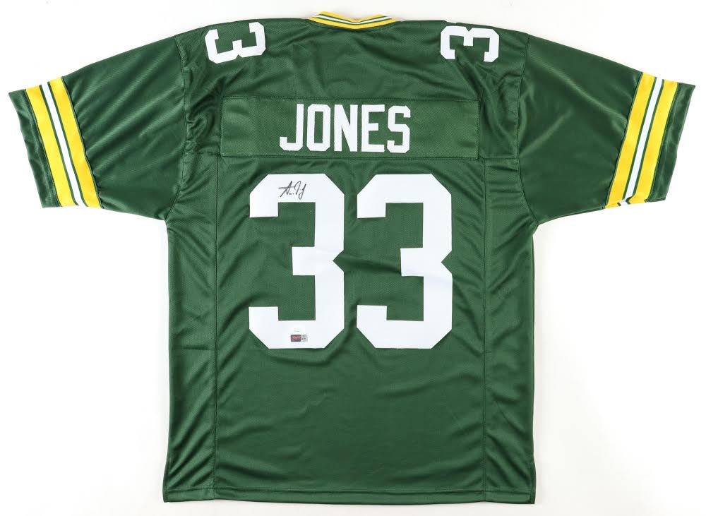 Aaron Jones Signed Green Bay Custom Autographed Green Football Jersey PIA JSA