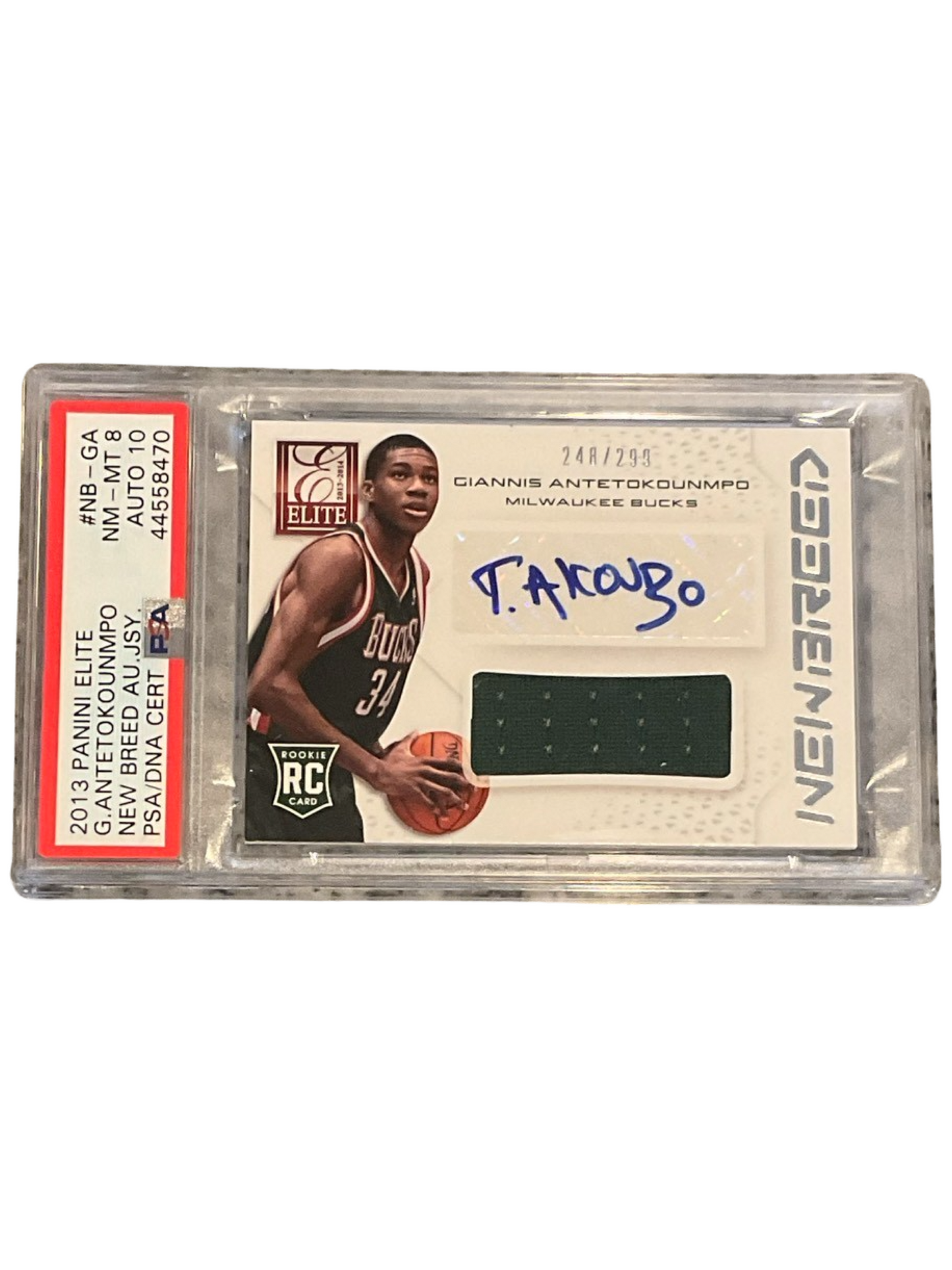 Giannis Antetokounmpo signed Rookie Patch Autograph Card PSA 8/10