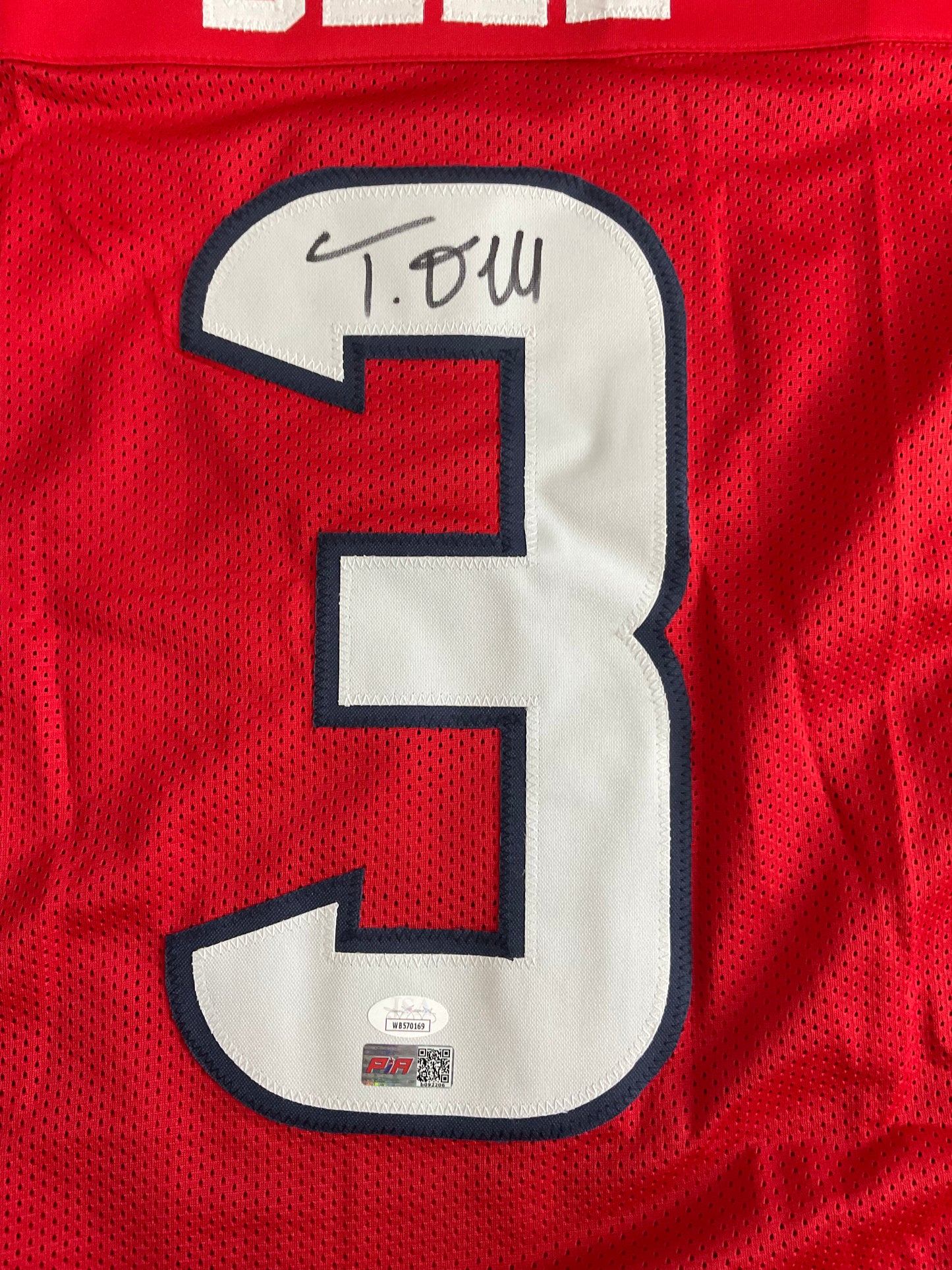 Tank Dell Autographed Houston Custom Football Red Jersey (PIA)