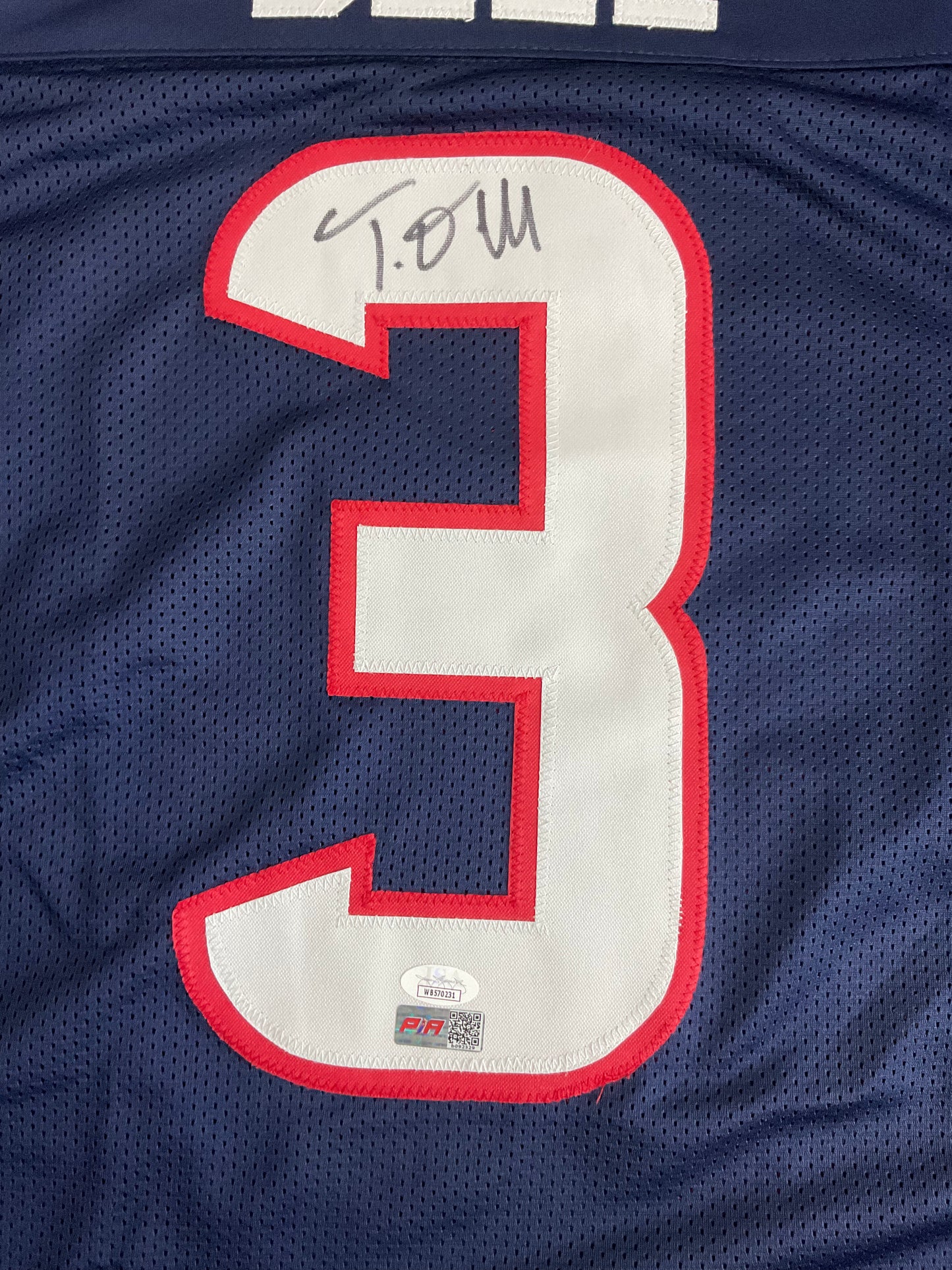 Tank Dell Autographed Houston Custom Football Blue Jersey (PIA)