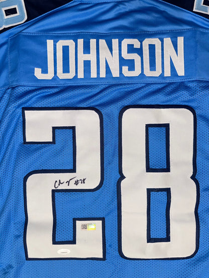 Chris Johnson Custom Tennessee Autographed Football Jersey (PIA)