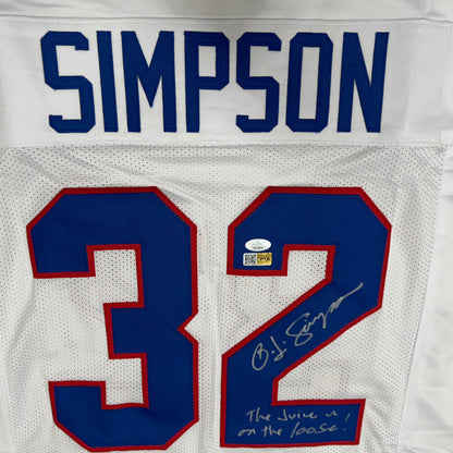 O.J. Simpson Signed Buffalo Inscribed "The Juice is loose" Custom White Football Jersey (PIA/JSA)