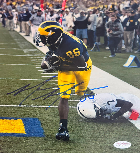 Mario Manningham Michigan Autographed Photo 8x10 JSA