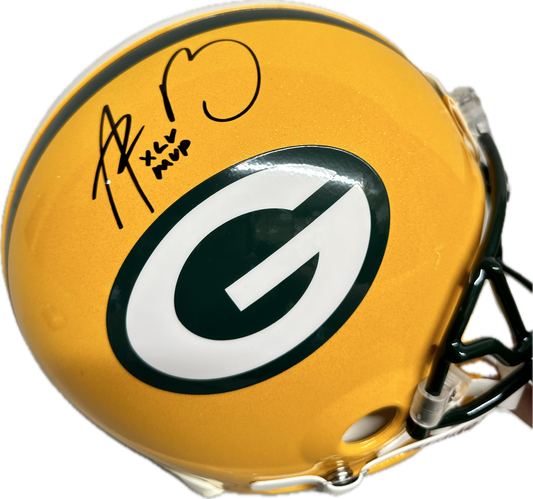 Aaron Rodgers Green Bay Inscription "XLV MVP"  Full Size Home Speed Football Helmet (JSA)