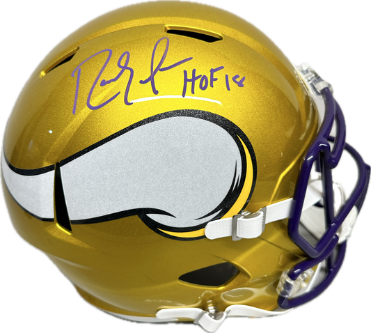 Randy Moss "HOF 18" Inscription Minnesota Gold Full Size Football Helmet (JSA)