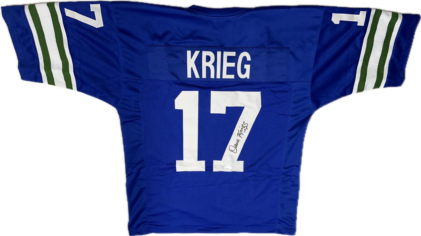 Dave Krieg Signed Seattle Custom Blue Jersey