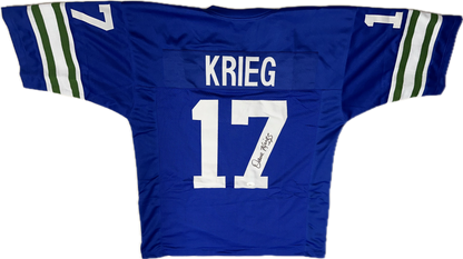 Dave Krieg Signed Seattle Custom Blue Jersey