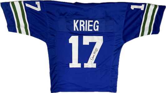 Dave Krieg Signed Seattle Custom Blue Jersey