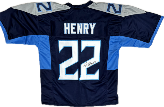 Derrick Henry Custom Tennessee Signed Football Blue Jersey (JSA)