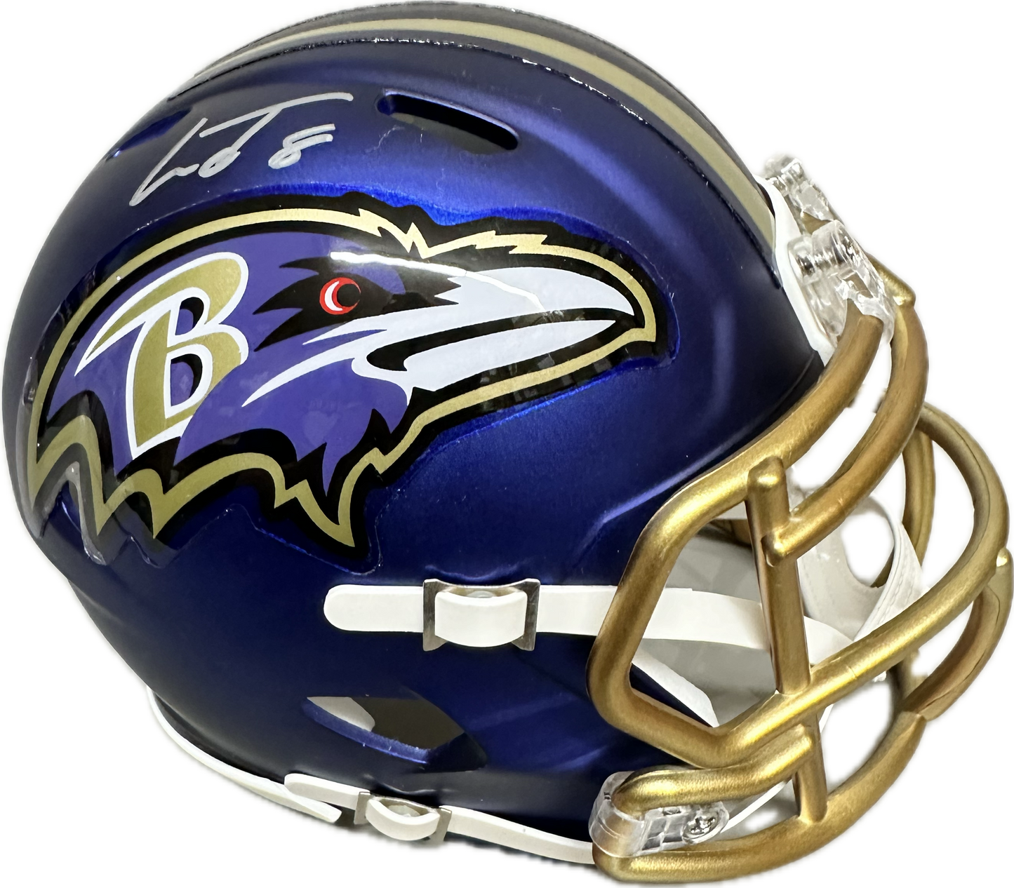 Lamar Jackson Baltimore Purple Blaze Signed Mini Football Helmet (JSA)