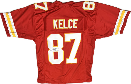 Travis Kelce Custom Kansas City Red Signed Football Jersey (JSA)