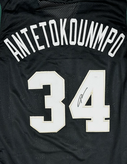 Giannis Antetokounmpo Custom Black Milwaukee Signed Basketball Jersey (PIA)