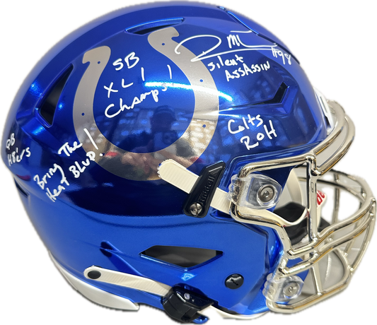 Robert Mathis "Super Bowl XLI" Mega Inscription: Full Size Indianapolis Mirror Blue Speed Authentic Football Helmet (JSA)