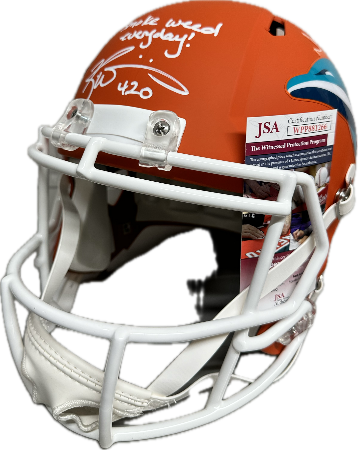 Ricky Williams "420 Smoke Everyday" Inscription Miami Orange Full Size Football Helmet (JSA)