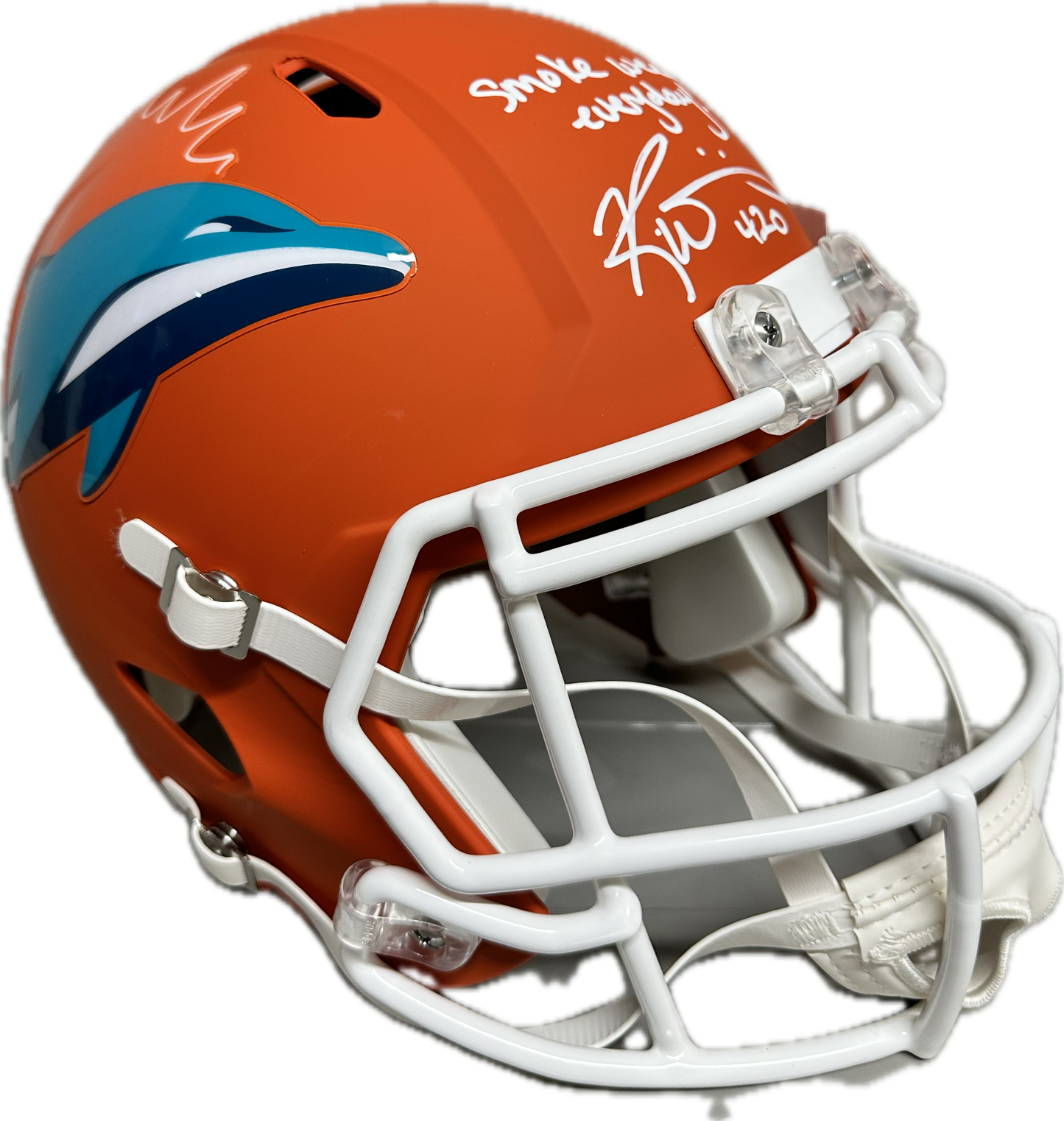 Ricky Williams "420 Smoke Everyday" Inscription Miami Orange Full Size Football Helmet (JSA)