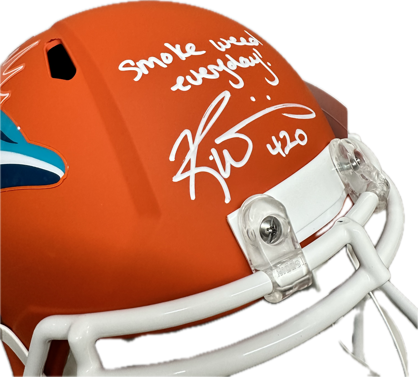 Ricky Williams "420 Smoke Everyday" Inscription Miami Orange Full Size Football Helmet (JSA)