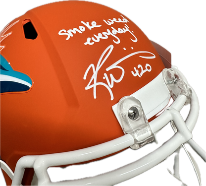 Ricky Williams "420 Smoke Everyday" Inscription Miami Orange Full Size Football Helmet (JSA)