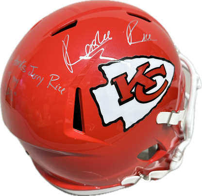 Rashee Rice Kansas City Inscription "Google Thinks Jerry Rice Is My Dad Red Full Size Football Helmet (JSA)