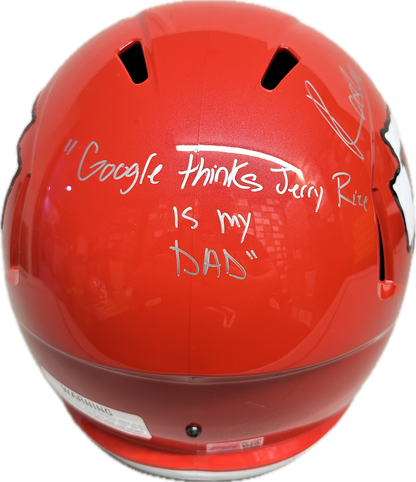 Rashee Rice Kansas City Inscription "Google Thinks Jerry Rice Is My Dad Red Full Size Football Helmet (JSA)