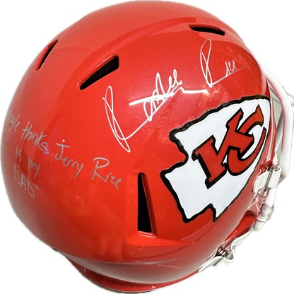 Rashee Rice Kansas City Inscription "Google Thinks Jerry Rice Is My Dad Red Full Size Football Helmet (JSA)