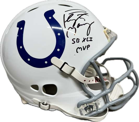 Peyton Manning Inscription "SB XLI MVP" Indianapolis Signed Full Size Football Helmet (JSA)