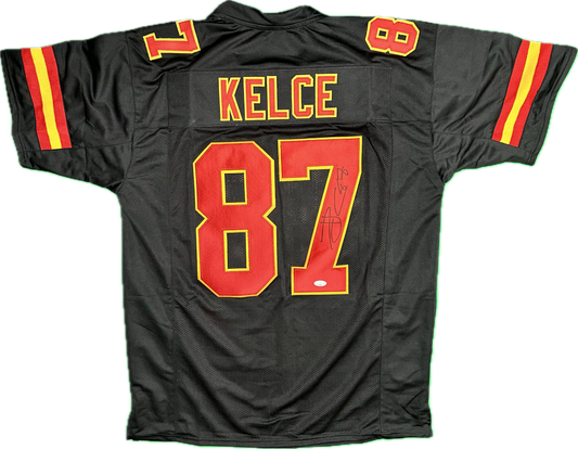 Travis Kelce Custom Kansas City Black Signed Football Jersey (JSA)