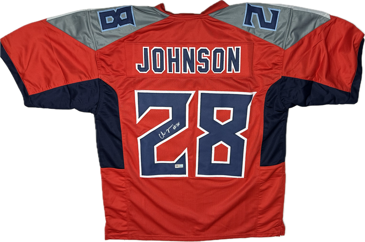 Chris Johnson Custom Red Tennessee Autographed Football Jersey (PIA)