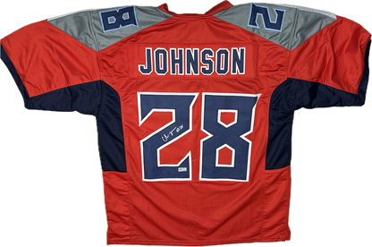 Chris Johnson Custom Red Tennessee Autographed Football Jersey (PIA)