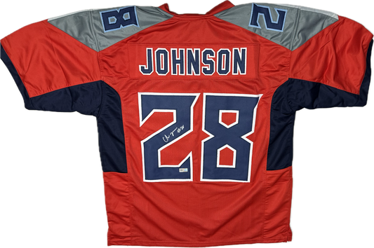 Chris Johnson Custom Red Tennessee Autographed Football Jersey (PIA)