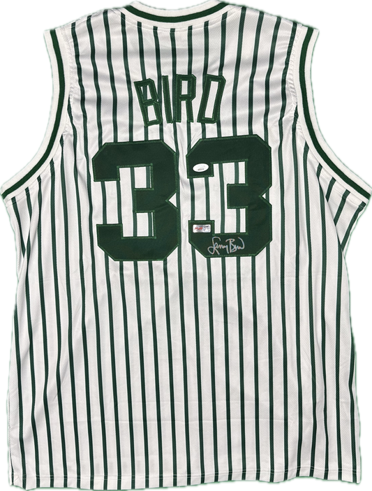 Larry Bird Autographed Custom Pinstrupe Boston Signed Jersey (PIA/JSA)