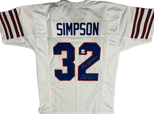 O.J. Simpson Signed Buffalo Inscribed "The Juice is loose" Custom White Football Jersey (PIA/JSA)