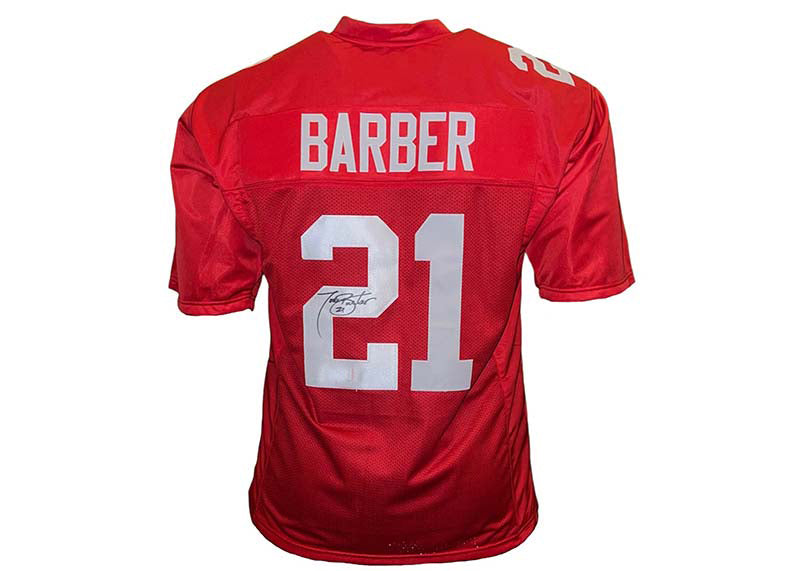 Tiki Barber Custom New York Autographed Football Red Jersey PIA