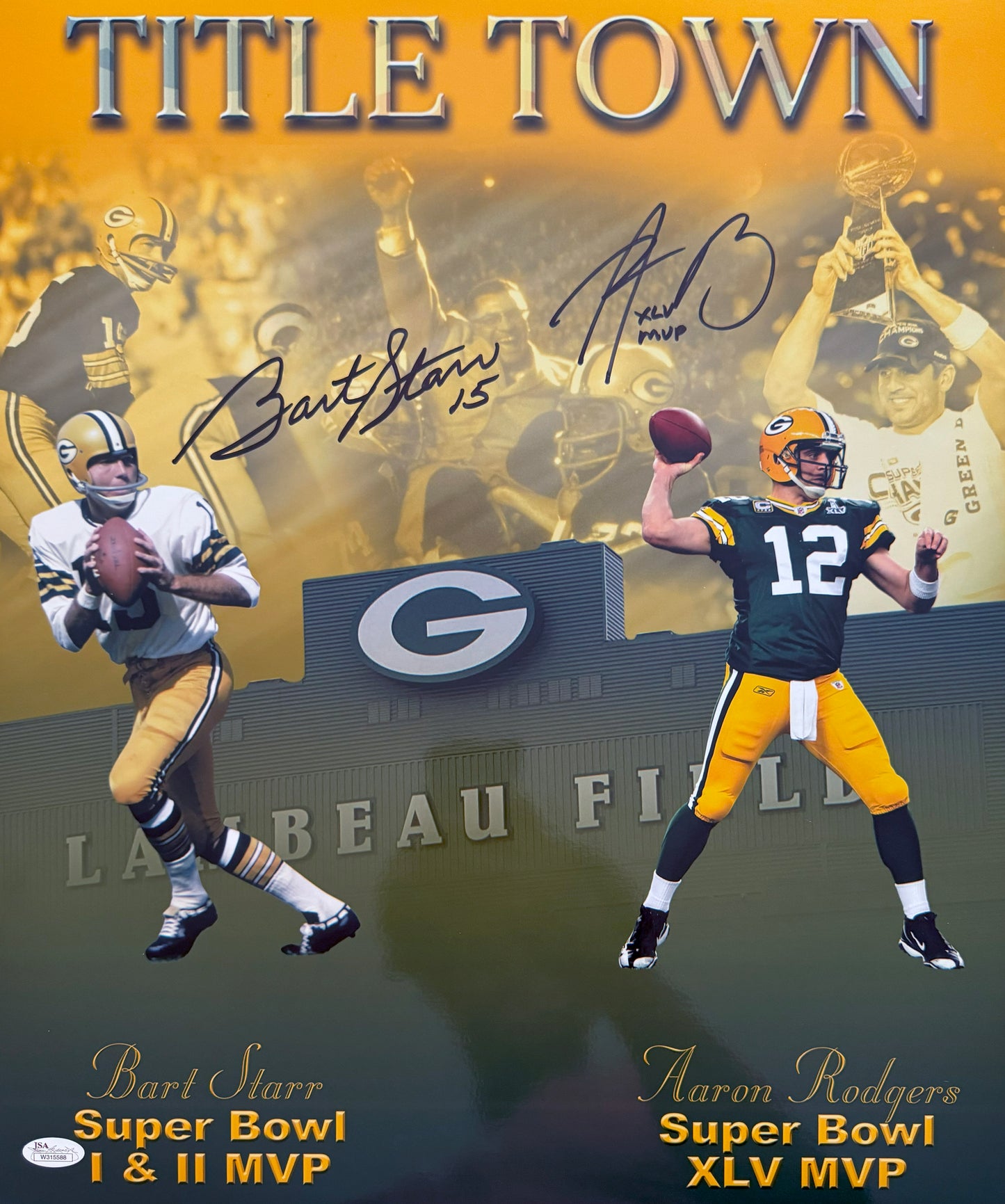 Aaron Rodgers & Bart Starr Signed 16x20 Green Bay Autographed Photograph JSA