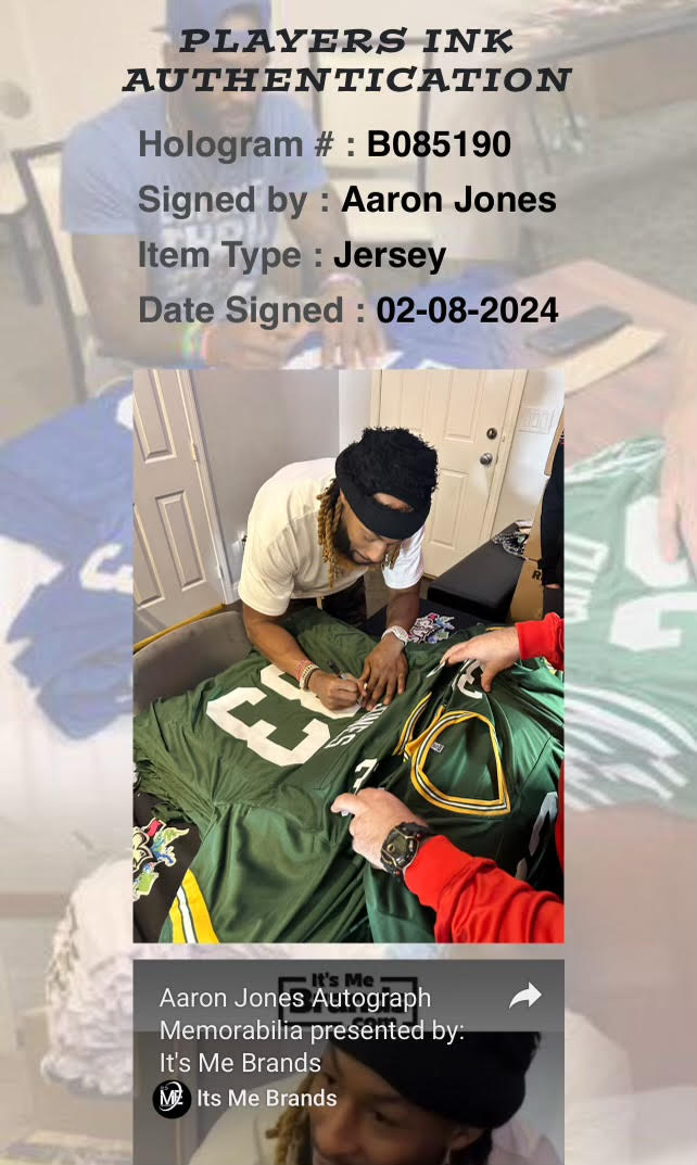 Aaron Jones Signed Green Bay Custom Autographed Green Football Jersey PIA JSA