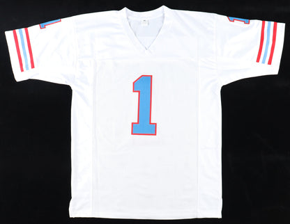 Warren Moon Signed Oilers White Football Jersey (PIA/JSA)