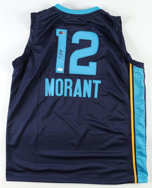 Ja Morant Blue Custom Memphis Autographed Blue Basketball Jersey PIA JSA - Blue Numbers