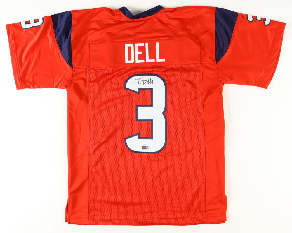 Tank Dell Autographed Houston Custom Football Red Jersey (PIA)