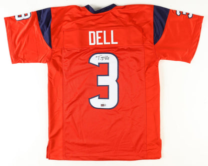 Tank Dell Autographed Houston Custom Football Red Jersey (PIA)