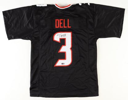 Tank Dell Autographed Houston Custom Football Black Jersey (PIA)