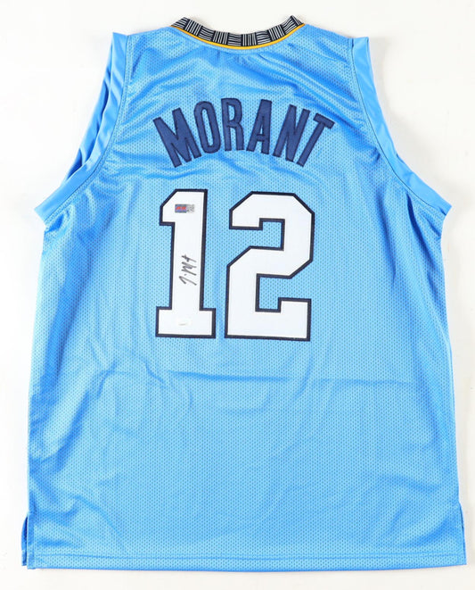 Ja Morant Light Blue Custom Memphis Autographed Basketball Jersey (PIA/JSA)