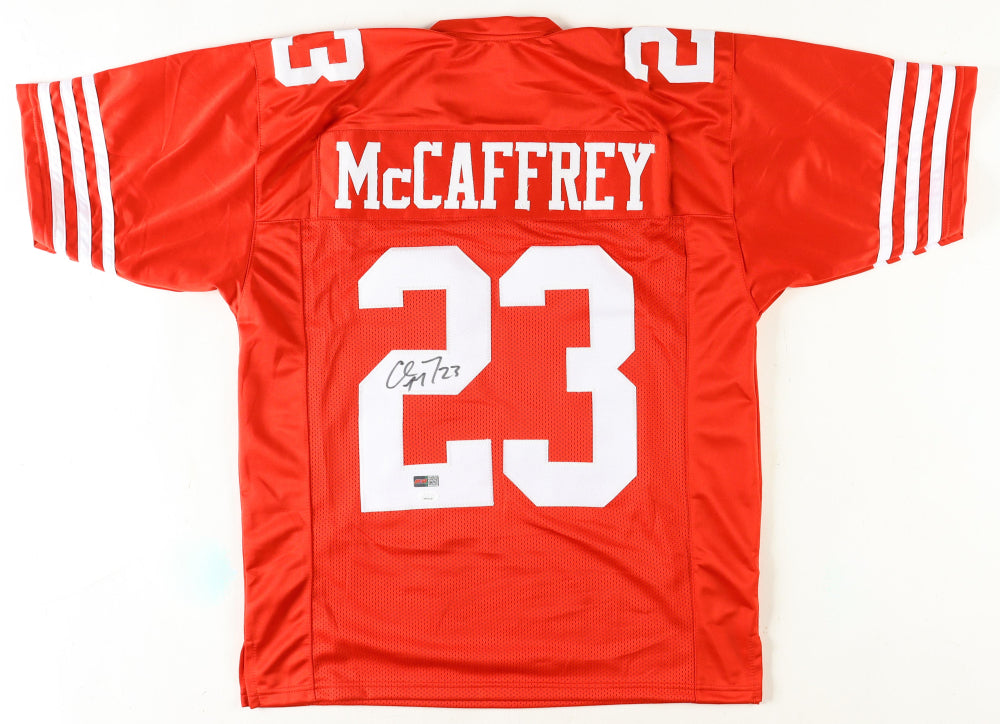 Christian McCaffrey Signed San Francisco 49ers Custom Red Football Jersey (PIA)