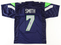 Geno Smith Autographed Seattle Custom Football Blue Jersey (PIA)